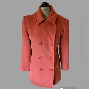 Winter double-breated or pea coat with orange lining and 2 large side pockets